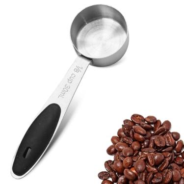 Imagem de Jiozermi Copo medidor de 1/8 xícara, colheres de medição de aço inoxidável, colher de café de 30 ml, com alça de silicone preto e medição de escala de precisão interna
