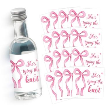 Imagem de CORNER LACE Etiquetas de mini garrafas de vinho e champanhe com tema de laço rosa para lembrancinhas de despedida de solteira de chá de panela, 50 peças – Mini garrafas de licor, etiquetas de copo de