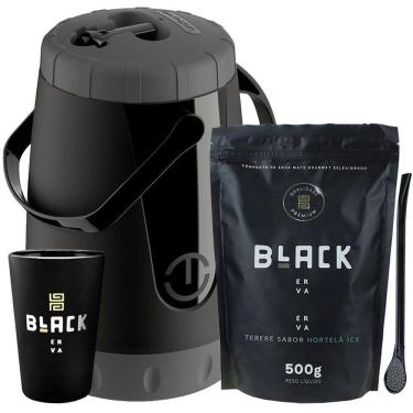 Imagem de Kit Tereré Black Erva Garrafa Lisa Cuia E Erva Hortelã Ice