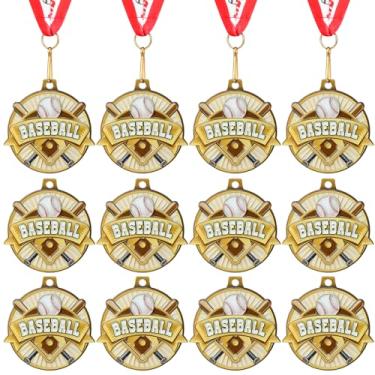 Imagem de Ecation 24 medalhas de beisebol 2 polegadas T-Ball Team Awards Softball Medalhas de metal ouro vôlei medalha futebol basquete futebol esportes prêmio com fita de pescoço para crianças