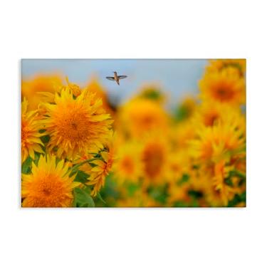 Imagem de Stupell Industries Design de arte de parede em tela de beija-flor feliz e girassóis por Carrie Ann Grippo-Pike, 50 x 76 cm