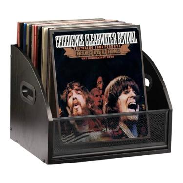 Imagem de WeGXY Armazenamento de discos, armazenamento de álbum para discos de vinil, caixa de discos de 30 cm, caixas de armazenamento de discos de vinil – caixa LP de metal resistente e madeira comporta 65