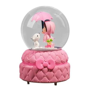 Imagem de ZZTWER Caixa musical bola de cristal rosa caixa de música, globo de neve para meninas fofas, caixas musicais giratórias, enfeites de presente para casais, presente de aniversário para namorada