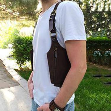 Imagem de KRASS Bolsa de ombro masculina com alça retrô oculta nas axilas de couro PU ajustável bolsa de ombro duplo bolsa de axila bolsa coldre antifurto carteira para celular ao ar livre, preta, Collector88