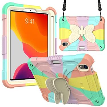 Imagem de Capa compatível com iPad Mini 6 de 8,3 polegadas 2021, iPad Mini 6ª geração para presente de crianças, meninos e meninas, com suporte de asas de borboleta, capa de silicone à prova de choque para iPad Mini 6 de 8,3 polegadas - ouro rosa colorido