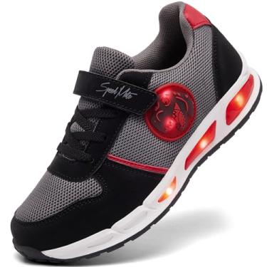 Imagem de SPEED MATE Tênis infantil leve para meninos e meninas respirável LED brilhante luminoso para esportes ao ar livre (criança pequena/grande), Preto, cinza, 9.5 Toddler