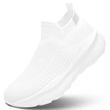 Imagem de Tênis de caminhada masculino, para corrida, atlético, esportivo, sem cadarço, leve, respirável, para academia, sola macia, Z37 branco, 42