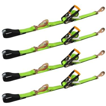 Imagem de Autofonder Pacote com 4 tiras de amarração de eixo resistente para reboques - 5 cm x 289 cm correias de transporte de carro com ganchos de pressão - força de quebra de 4,5 kg, capacidade de 1,496 kg