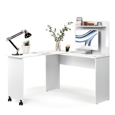 Imagem de Escrivaninha em L 2 em 1 com Rodízios e Prateleira