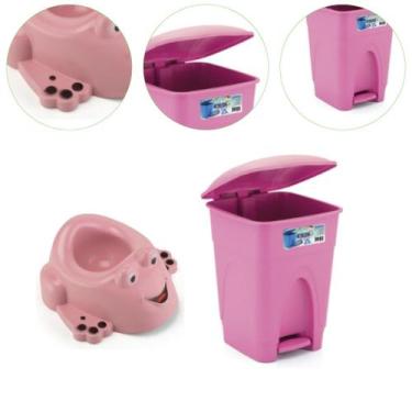 Imagem de Kit Quarto de Bebê Troninho Desfralde e Lixeira Cesto 7,5L - injeplast