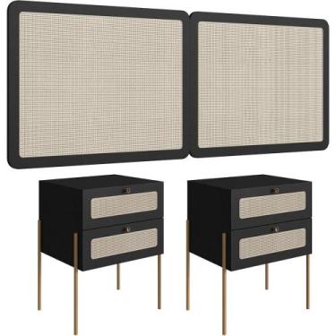 Imagem de Cabeceira Queen 160cm e 2 Mesas Laterais 2 Gavetas Industrial Indy A03