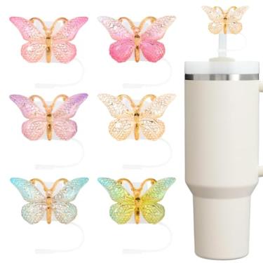 Imagem de Amreich Stanley Capa de palha - 6 peças de topos de palha de borboleta para copos Stanley Tumblers Bling Glitter Capa de palha 10 mm/0,4 pol. Acessórios de palha
