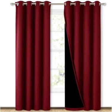 Imagem de Cortinas NICETOWN 100% Blackout com forro preto 132x213cm Borgonha