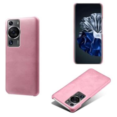 Imagem de Capa para Huawei P60 PRO,Proteção contra quedas,Casca de volta de cor sólida simples,Design de couro de imitação de plástico-Pink