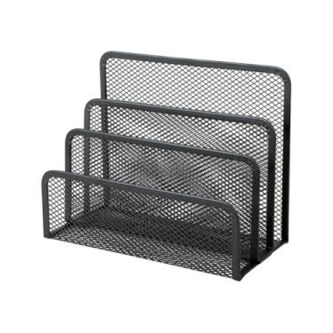 Imagem de GSHLLO Organizador de correio de malha de metal com 3 compartimentos, classificador de cartas vertical, suporte de arquivo de mesa, suporte de mesa, organizador de envelopes, suporte de armazenamento