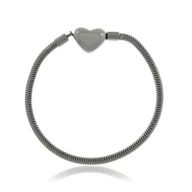 Imagem de Pulseira Berloque Fecho Coração Em Aço Inox Luxo - Crislu Semi Joias P