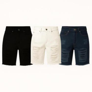 Imagem de KIT 3 Bermuda Masculina Jeans Moda Verão Shorts Jeans Destroyed rasgad