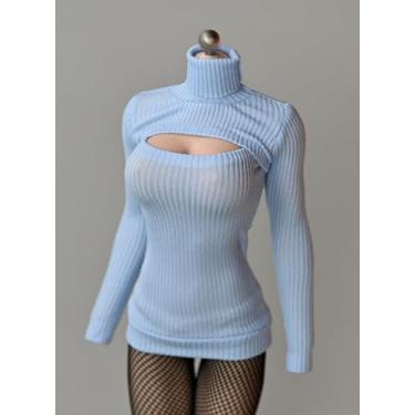 Imagem de ATSTORYTIDE 1/6 Ratio of Women's Clothing，High Neck Dress, Sexy Revealing Skirt, Long Sleeved top (Baby Blue)