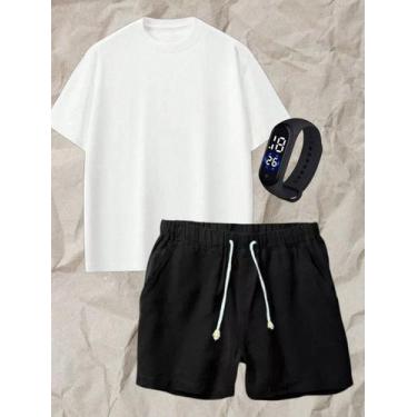 Imagem de Conjunto Masculino Camiseta + Short de Linhos Mauricinho Cores + Relóg