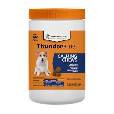 Imagem de ThunderWunders Chicletes calmantes para cães | tiamina, L-triptofano, melatonina e gengibre | Pode ajudar a aliviar o estresse da separação, tempestades, fogos de artifício e viagens (180 unidades)
