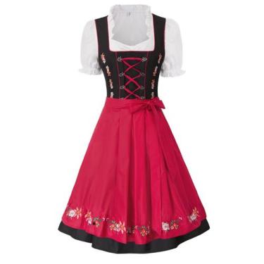 Imagem de Vestido Dirndl JASAMBAC XL, avental bordado vermelho