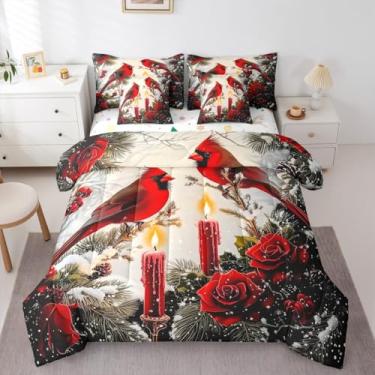 Imagem de Erosebridal Jogo de cama de casal cardeal com 7 peças, vela romântica, rosas vermelhas, animais selvagens, para crianças, adolescentes e adultos