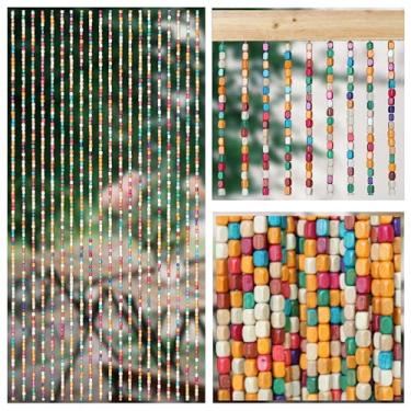 Imagem de Atsweetlife Cortinas com contas de bambu para portas, contas, cortinas, cordões, cortinas de madeira para portas, armário, divisória de sala de madeira, decoração de casa (arco-íris, 90 × 190 cm/35 ×