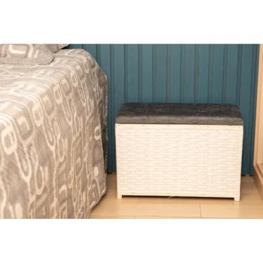 Imagem de Puff Baú Organizador 80 Litros Assento Suede Fibra Sintética Quarto Decorativo(BRANCO/CINZA)