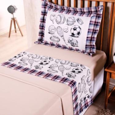Imagem de Jogo de Cama Lençol Solteiro Infantil Premium, 300 Fios, Estampa de Esporte, com Porta Travesseiro 3 Peças - Toque Macio, Menino, Juvenil Linha Boy