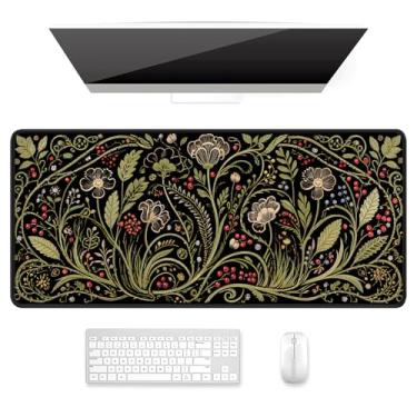 Imagem de Auhoahsil Tapete de mesa, mouse pad ultragrande, mousepad para jogos XXL, bonito tapete de mesa grande estendido tamanho completo para teclado, laptop e computador, 90 x 39,9 cm, flores vintage