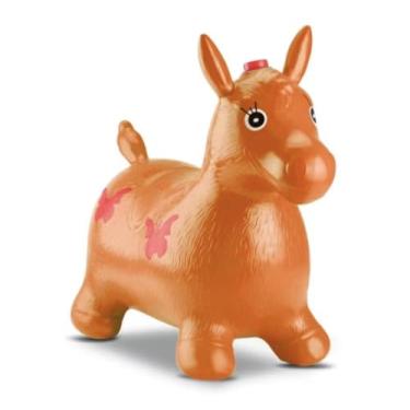 Imagem de Cavalinho Upa Upa Brinquedo Com Som Inflável Pocoto Com Música Infantil e Led Pula Pula (58 Cms) (LARANJA)
