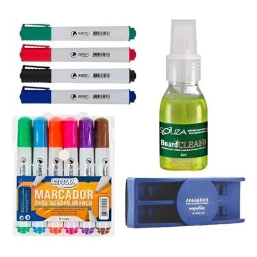 Imagem de 10 Caneta Quadro Lousa Branco com Limpador Quadro e Apagador - BRW