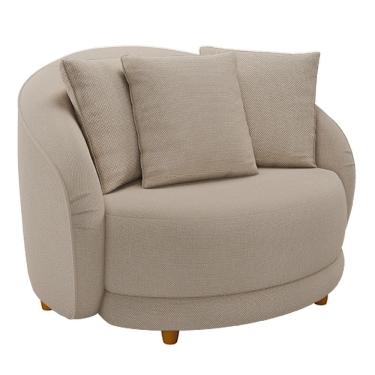 Imagem de Poltrona Decorativa Para Sala de Estar Fixa Pés Madeira Witta M03 Linho Cru - Lyam Decor