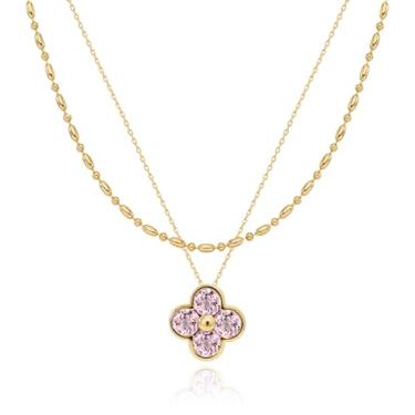 Imagem de M.DUN - Colar em camadas para mulheres, correntes de aço inoxidável de 2 fios com pingente de trevo, borboleta ou coração, joia elegante para presente, 16inch, Rasin cor ônix, Zircônia cúbica