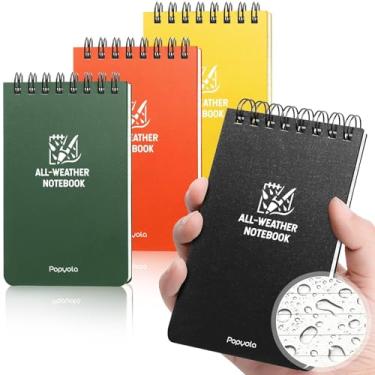 Imagem de POPYOLA Pacote com 4 cadernos à prova d'água, bloco de notas de 7,6 cm x 12,7 cm com bolso espiral superior com 100 páginas forradas, caderno de bolso à prova de intempéries para gravação de polícia