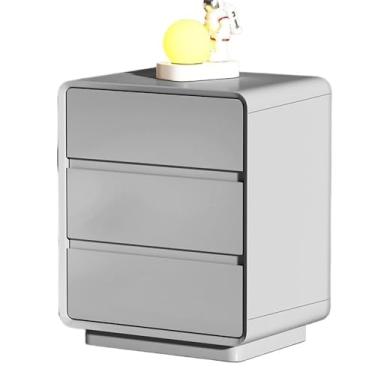 Imagem de Mesa de cabeceira com três gavetas, mesa de cabeceira para família, sala de estar, quarto, escritório, armário de armazenamento pequeno, mesa de cabeceira cinza (PP)