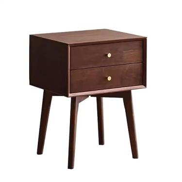 Imagem de Mesa de cabeceira de madeira maciça quarto pequena minimalista moderna mesa de cabeceira armazenamento armário estreito gaveta dupla cor sólida móveis de cabeceira mesa de cabeceira (cor: branco)