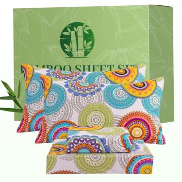 Imagem de Bedlifes California King Jogo de cama floral de 4 peças - lençóis refrescantes mistura raiom derivado de bambu, macio e respirável, bolso profundo 40,6 cm, resistente a rugas - Estampa mandala