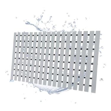 Imagem de SHIMOYAMA Tapete de chuveiro, tapete de banheira antiderrapante com design antiderrapante de dupla face, tapete de chuveiro absorvente de 66 x 43 cm de secagem rápida para piso de banheiro, cinza