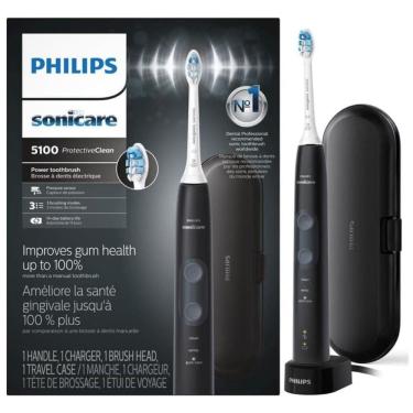 Imagem de Escova Elétrica ProtectiveClean 5100 Recarregável 3 Modos 1 Cabeça, PHILIPS SONICARE HX6850, 60, Preto