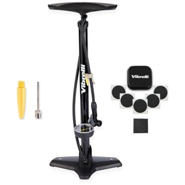 Imagem de Bomba de Piso Ergonômica para Bicicleta com Medidor e Válvula Inteligente 160 PSI, VIBRELLI, Preto
