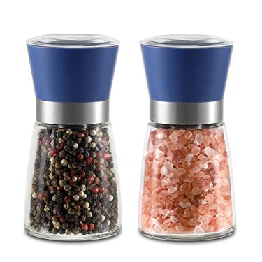 Imagem de Vzaahu Salt and Pepper Grinder Set Blue - Refillable Small Sea Salt & Peppercorn Shakers Set, Adjustable Coarseness, Ceramic Burr, Premium Glass Salt & Pepper Mill