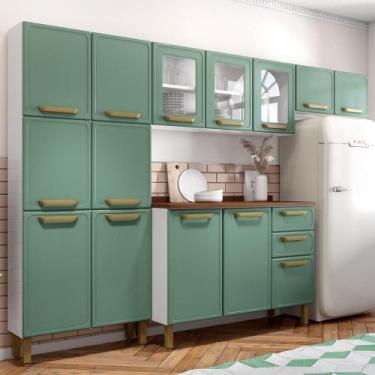 Imagem de Cozinha Completa 100% Aço 14 Portas 2 Gav Bella Bertolini, Verde/Branc