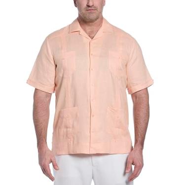 Imagem de Cubavera Camisa masculina 100% linho manga curta abotoada Guayabera, quatro bolsos, gola de acampamento, detalhe Pintuck, leve