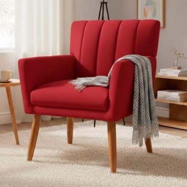 Imagem de Poltrona Sala de Estar Recepção Cadeira Decorativa Suede Confortável Resistente Sarah (Suede vermelho)