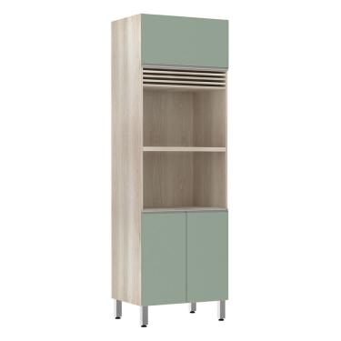 Imagem de Paneleiro 70cm 3 Portas Com Espaço Para Forno E Micro-ondas Lis Luciane Móveis Legno Crema Com Verde Jade