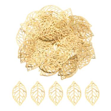 Imagem de Pingente de enfeite de folha oca, 50 peças, folhas de árvore vazadas de metal, artesanato para fazer brincos faça você mesmo, colar, grampo de cabelo, prendedor de cabelo, roupas artesanais (ouro, 3,5