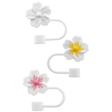 Imagem de 3 peças de tampa de palha de silicone, tampas de canudo reutilizáveis compatíveis com copos Stanley Cup 30 e 1,134 g, tampas de pontas à prova de poeira, acessórios de copo Stanley em forma de flor