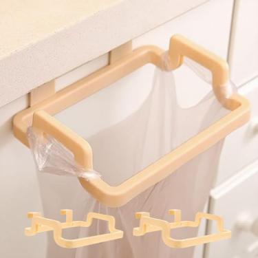 Imagem de Conjunto de 2 suportes de saco de lixo pendurados sobre a porta do armário sem furadeira, cabide de saco de lixo para pia de cozinha e escritório (off-white)
