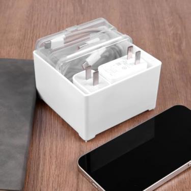 Imagem de Caixa organizadora de cabos com 7 braçadeiras, caixa de gerenciamento de cabos de mesa com tampa, organizador de cabos de alimentação com 7 compartimentos para escritório, casa, acessórios de mesa